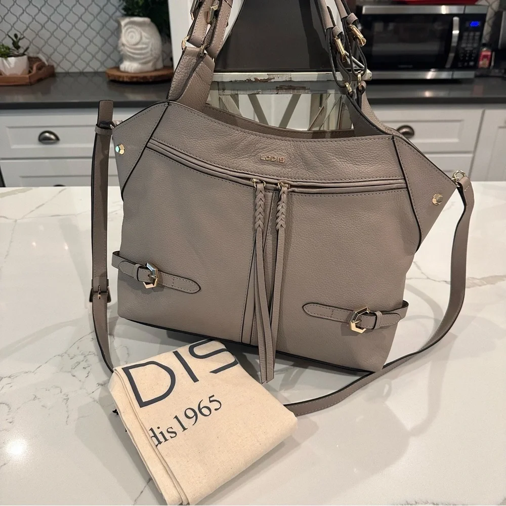 LODIS NWT Nikki Pebbled Leather Satchel Shoulder Bag Crossbody Purse Ash Gray